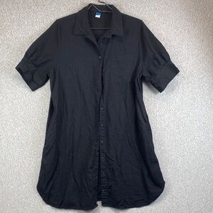 Old Navy linen button down dress L midi puffy sleeves beachy casual minimalist